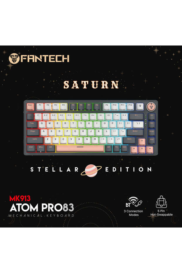 MK913 83 Keys Tri-Mode Wireless RGB Mechanical Gaming Keyboard, Red Switch, 2000mAh Battery, Saturn
