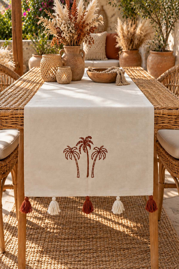 Embroidered Cream Runner