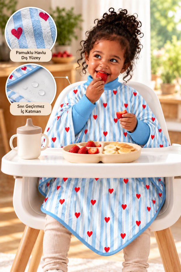 6 Months-6 Years Long Sleeve Baby Feeding Bib, Children's Activity Bib, Cotton, Liquid-Proof Inner Layer Towel Baby Feeding Bib - Love