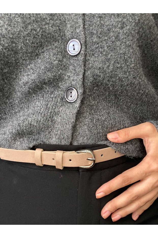 Fact Striped Ring Patterned Suede Women's Silver Buckle Belt Jacket Belt Dress Belt Trouser Belt
