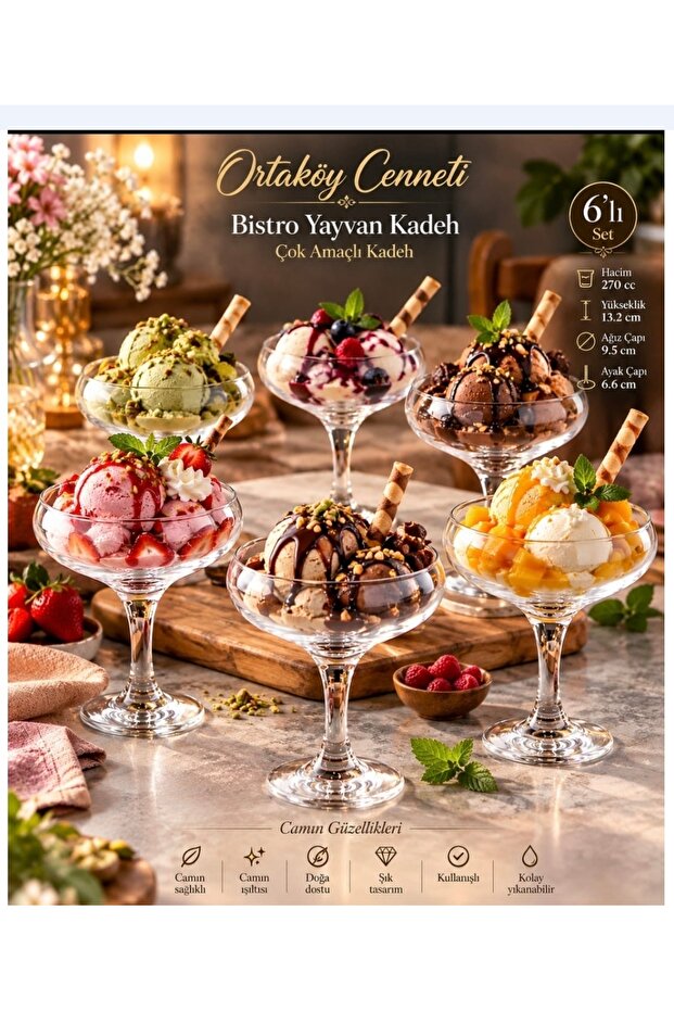 Bistro 6-Piece Footed Glass Set 44136. 270 Cc Volume 13 cm Length