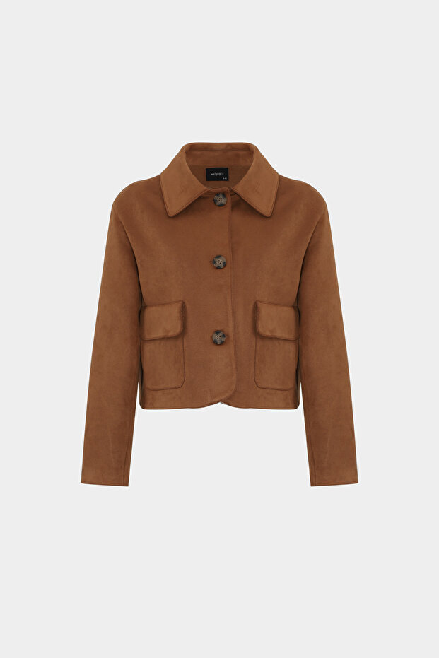 Premium Pocket Detailed Short Suede Women's Jacket