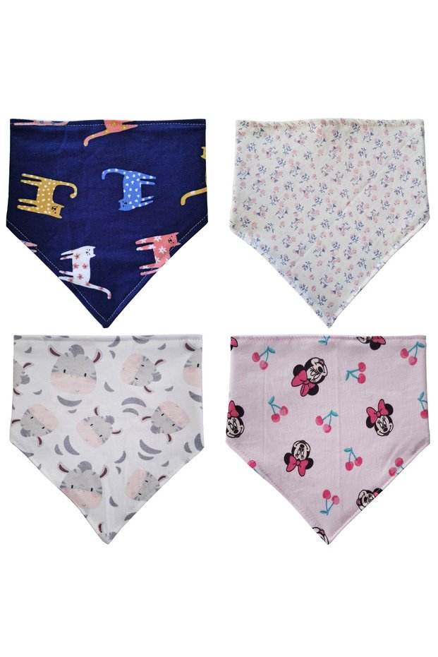 Triangle Scarf Combed Cotton Liquid Proof Drool and Feeding Bib 4 Pieces