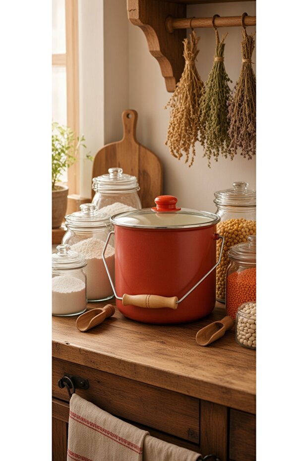 Red Enamel Copper 5 liters 22cm diameter milk yogurt pulp bakraci