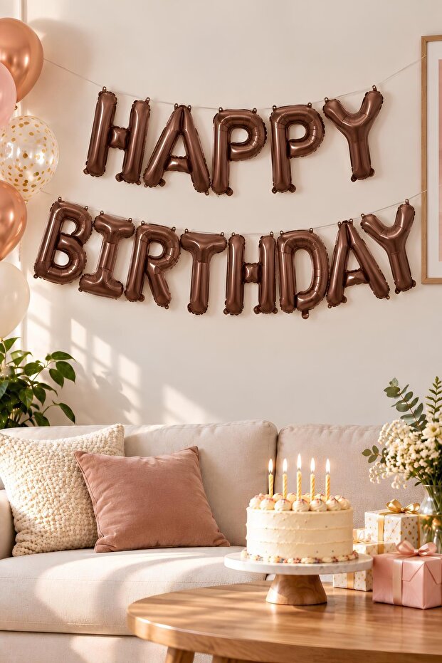 16 Inch Chocolate Brown Happy Birthday Foil Balloon Set
