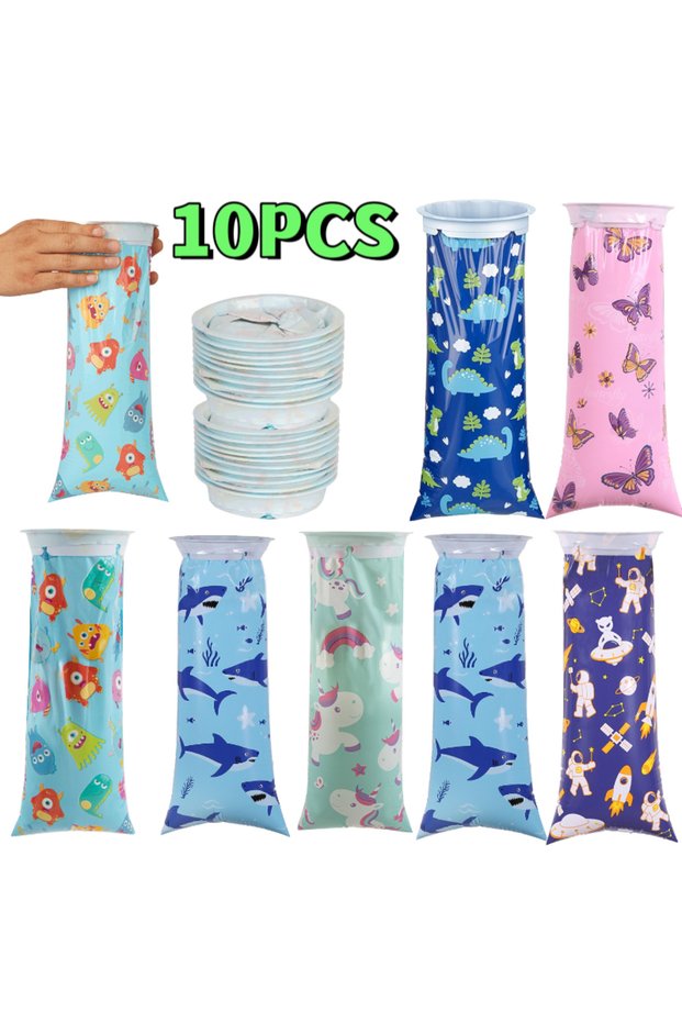 10Pcs 10Pcs Random Pattern Disposable Vomit Bags - Portable Emergency Vomit Bags Essential for Motio