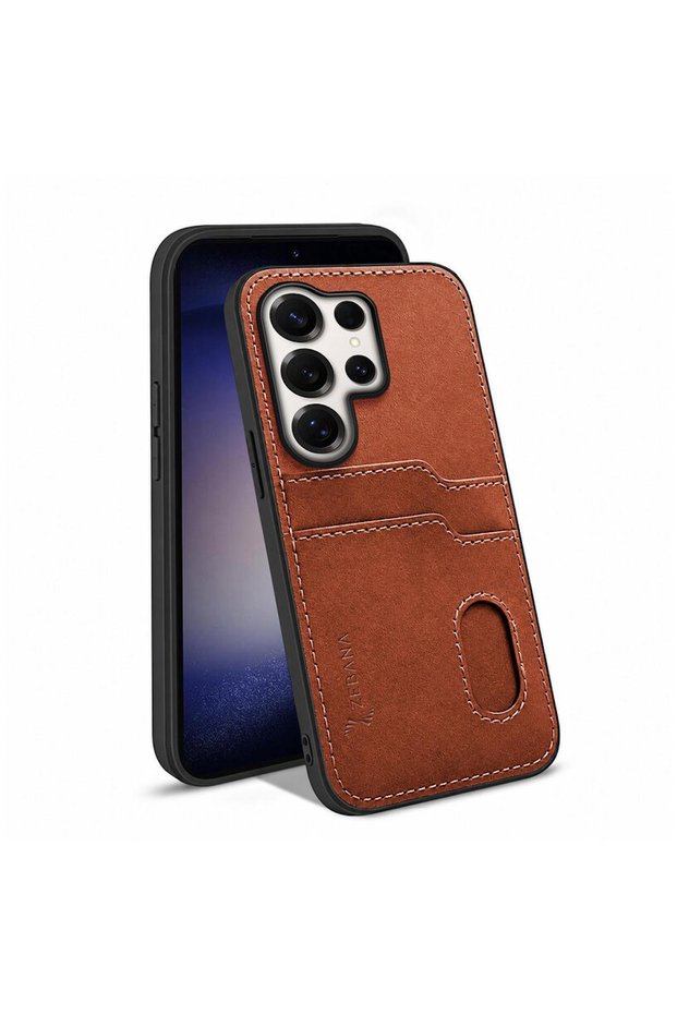 Samsung Galaxy S26 Ultra Compatible Case with Card Holder Luxury Leather Case Brown
