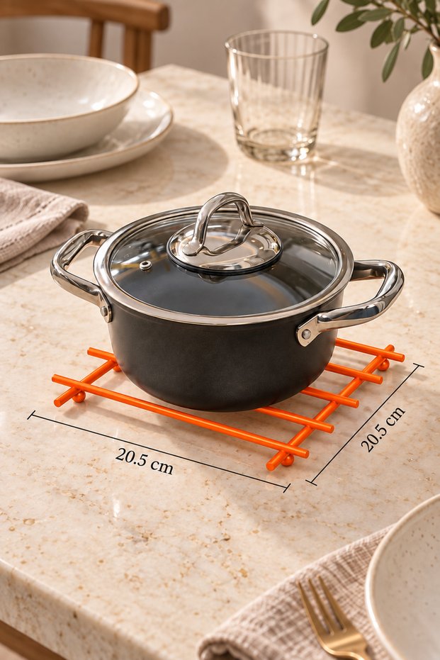 Orange Flat Bar Fireproof Trivet, Counter Top Base - Metal Stainless