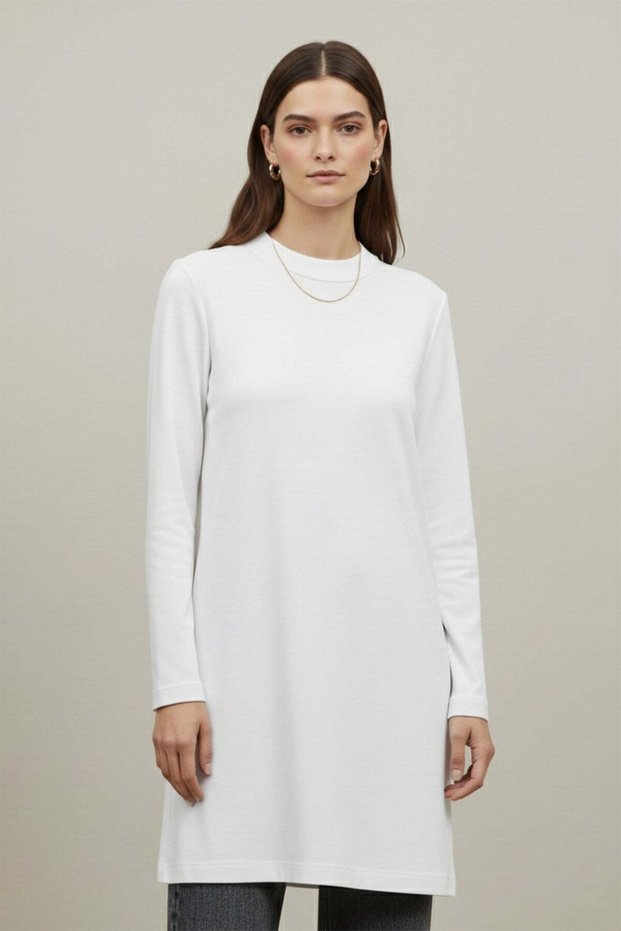 Women's Straight Cut Long Sleeve Tunic - 40021Tun Ecru