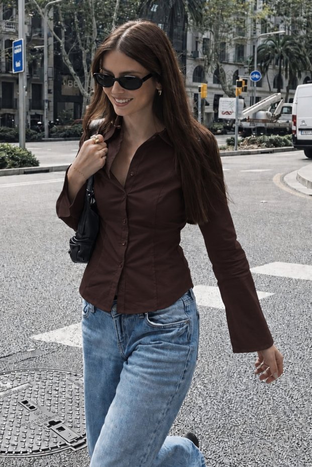 Brown Long Sleeve Fitted Shirt Sh356