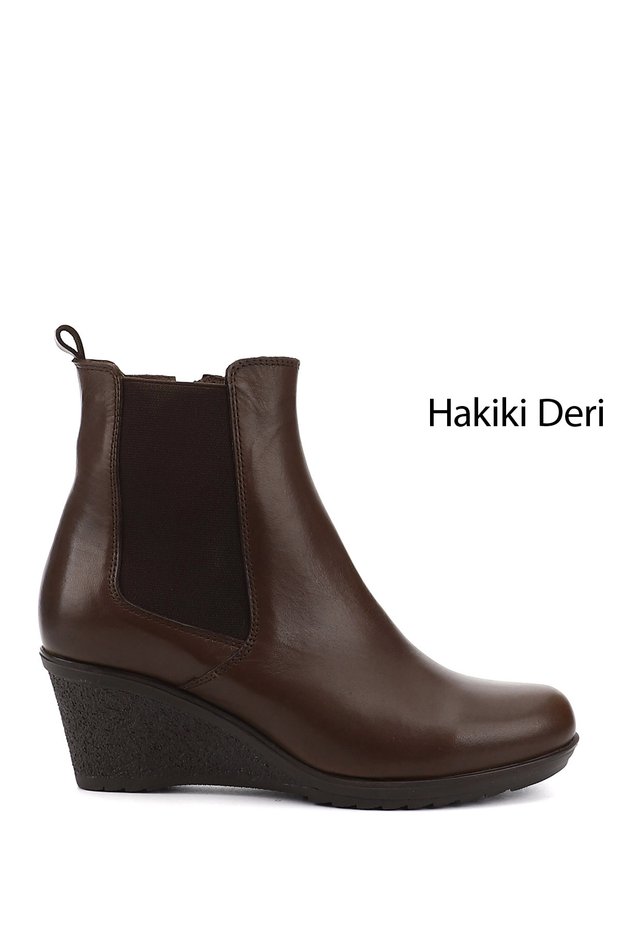 Women's Brown Antique Zippered Wedge Heeled Genuine Leather Chelsea Boots