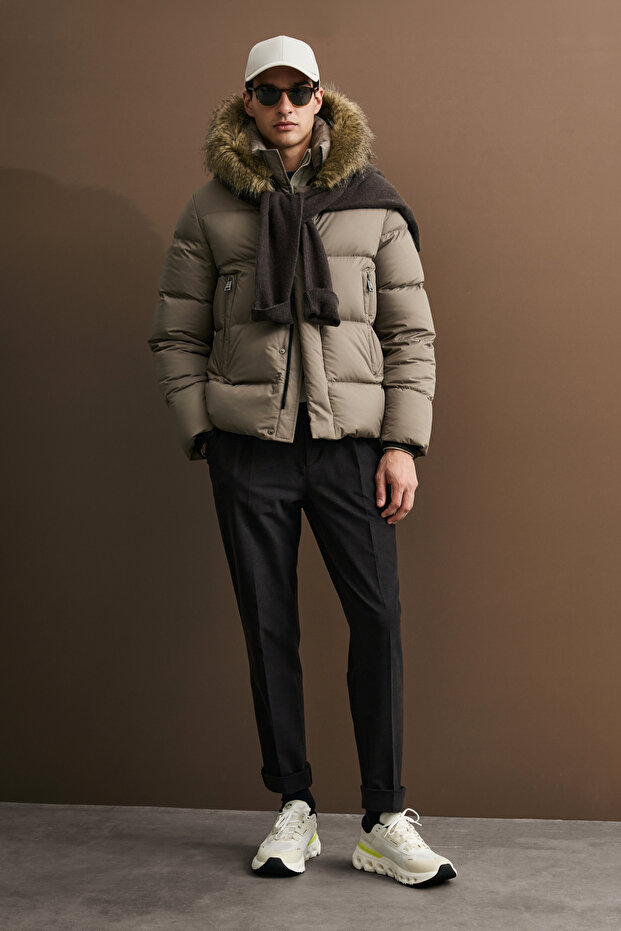 Josep Men's Removable Fur Hooded Goose down Inflatable Coat Toprak