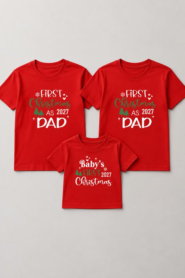 First Father Mother Baby New Year Santa Claus Themed B Printed Mother Father Child Family T-Shirt Combination