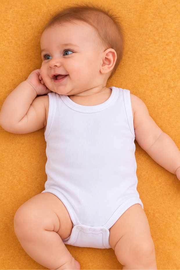 Cotton Baby White Sleeveless Snap-On Bodysuit