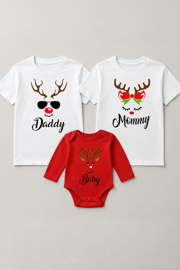 Daddy Mommy Baby New Year Christmas Printed Mother Father Baby Family T-Shirt Bodysuit Combination