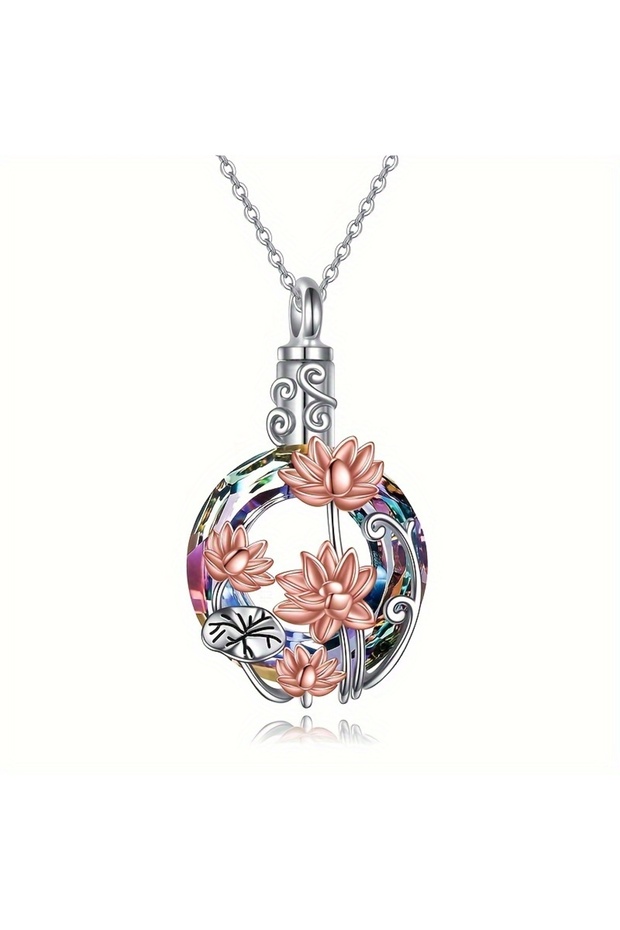 1PCS Lotus Crystal Urn Necklaces For Pet Ashes Container Round Cremation Keepsake Jewelry For Pet Me
