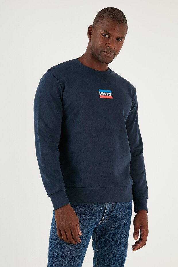 Crew Neck Blue Men's Sweatshirt A2824-0006
