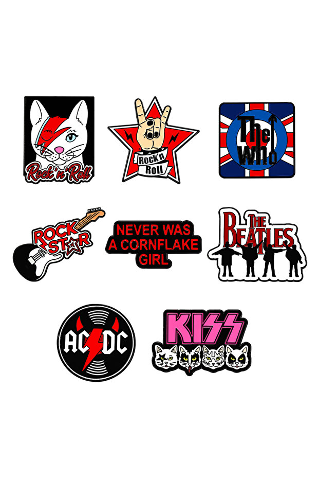 8pcs brooch 8pcs Cartoon Rock Music Band Enamel Pins Set, Metal Lapel Badges for Backpack Clothes De