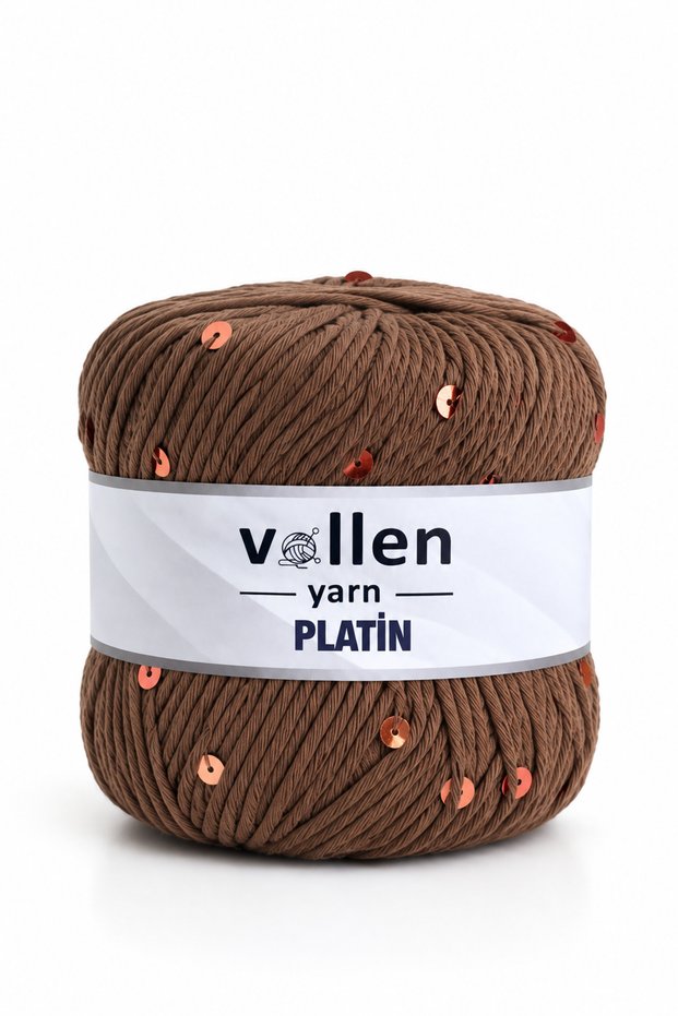 Platinum Sequin Knitting Yarn, Shiny Glitter Crochet and Skewer Compatible Wool, Bitter Brown