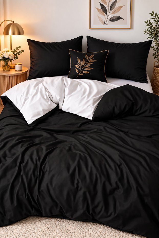 Double Duvet Cover + Pillowcase Black White