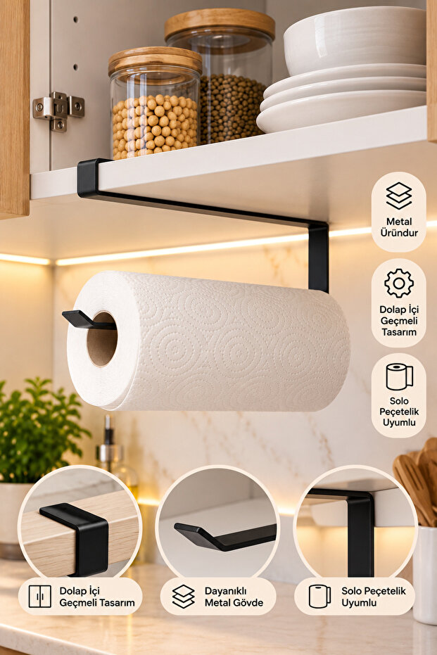 Black Cabinet Mounted Napkin Holder with Rack Roll Hanger Paper Towel Holder Bathroom Kitchen Organizer