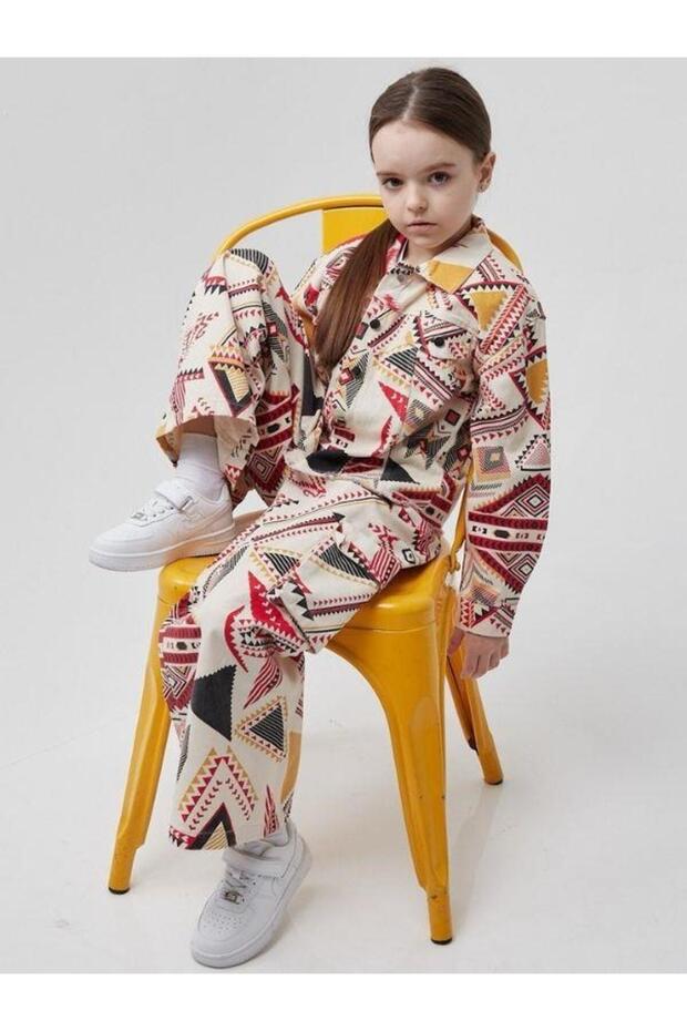 Girl's Ethnic Patterned Cargo Jeans