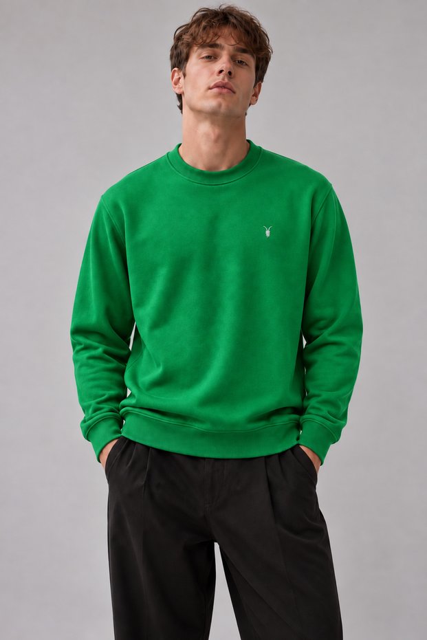 Green Color Men's Crew Neck Sweatshirt