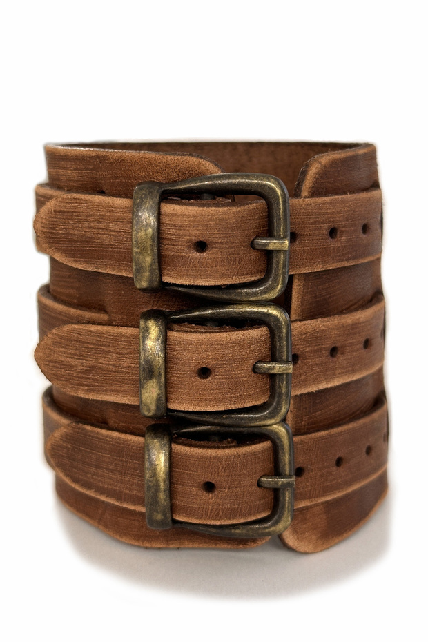 Handcrafted Three-Band Distressed Brown Men's Leather Bracelet