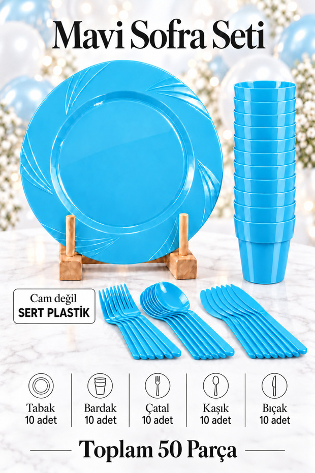 50-Piece Luxury Hard Plastic Party Birthday Presentation Invitation Engagement Promise Plate Cup Fork Spoon Knife Set