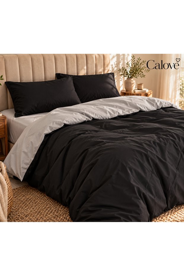 Double-Sided Double Duvet Cover Set with Elastic Sheet (2 Pillowcases)