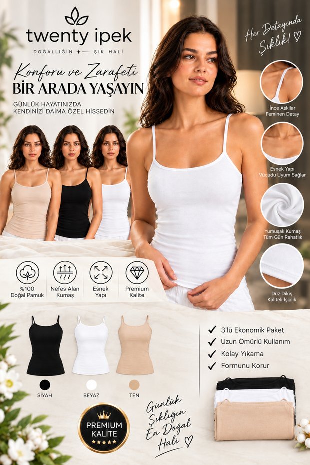 Women's 3-Piece String Strap Athlete Set Black White Skin Color Basic Underwear