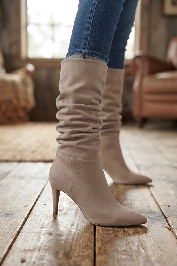 Iwon exclusive beige suede women's boot with gusset