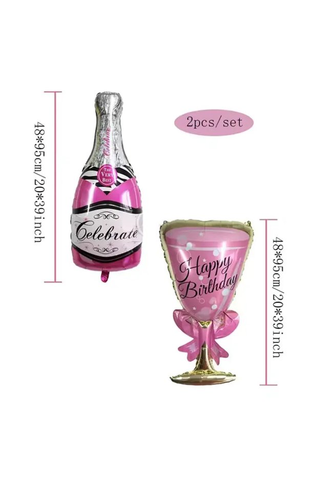 Other AS PICTURE PINK wine glass 2pcs 2Pcs Happy Birthday Champagne Bottle and Glass Large Decorativ