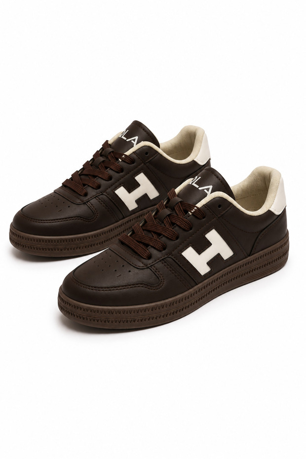Brown Leather Look Faux Leather Laced Flat Sole Daily Comfortable Sports Shoes