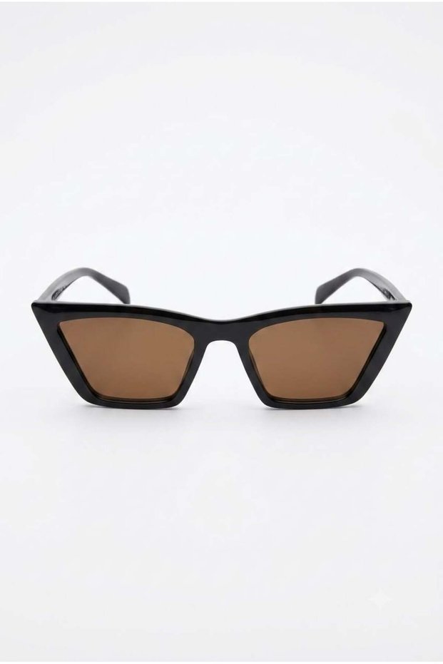 Bitter Brown Bone Frame Retro Form Cat Eye Detailed Casual Sunglasses