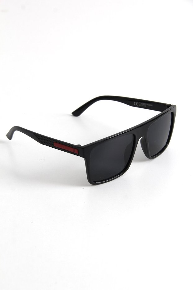 Black Bone Texture Square Shape Wide Frame Unisex Sunglasses with Red Handle Detail
