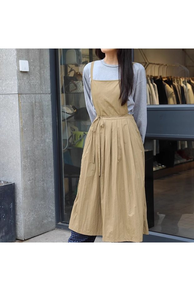 Light Khaki Long Lightweight Waterproof Apron with Pockets for Beauty Salon Nail Oil-proof Pleated W