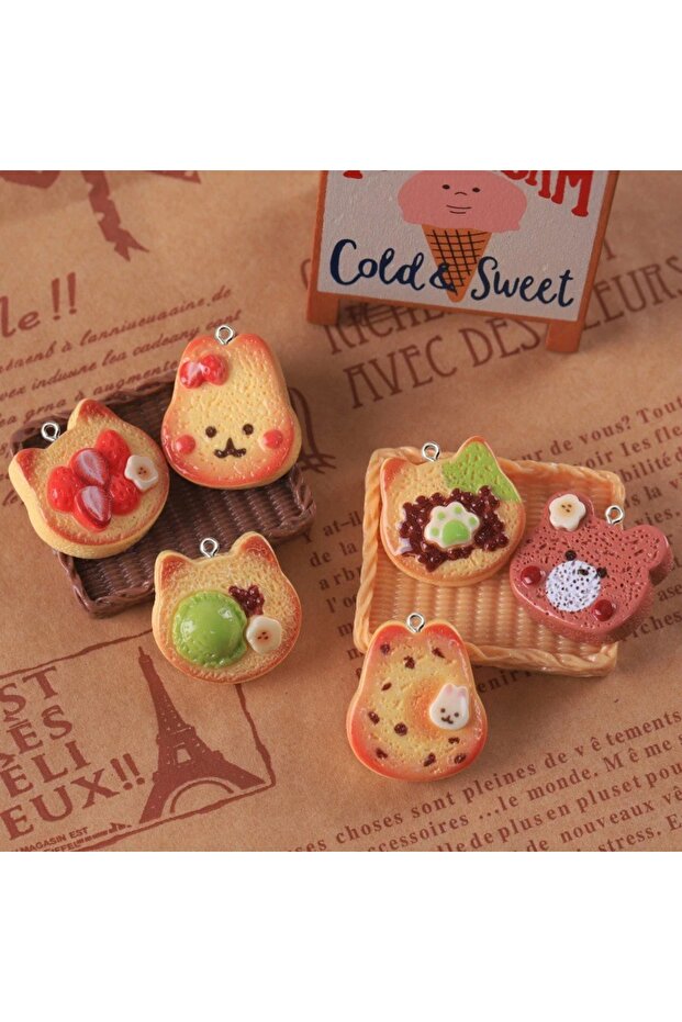 10pcs mix 10Pcs Cute Rabbit Bear Bread Shape Resin Charms Animal Shape Toast Cookies Pendants for Ea