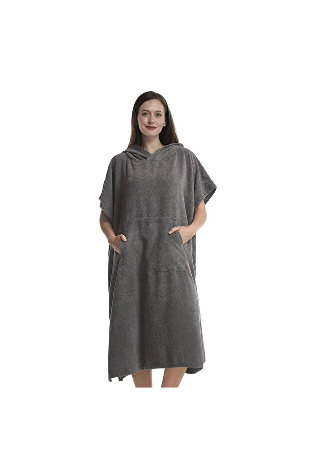78x110cm Dark Grey Unisex Oversized Quick Dry Poncho Hoodie Towel Beach Robe Swim Surf Changing Towe