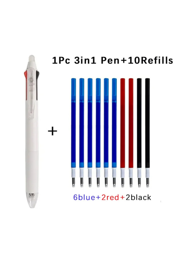 white set 3 in 1 Erasable Gel Pen Set 0.5mm Black Blue Red Refills Multicolor Pen Washable Handle Of