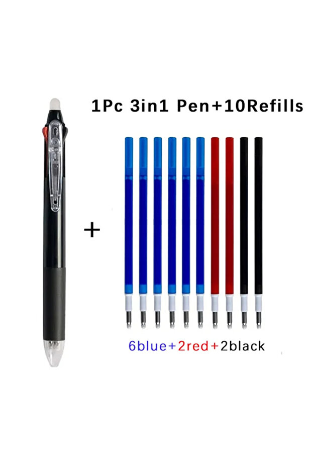 black set 3 in 1 Erasable Gel Pen Set 0.5mm Black Blue Red Refills Multicolor Pen Washable Handle Of