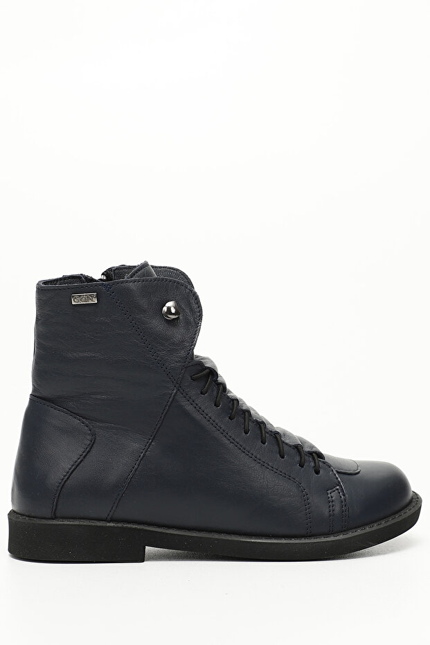 Women/Girls Dark Navy Blue Zippered Rubber Sole Genuine Leather Boots