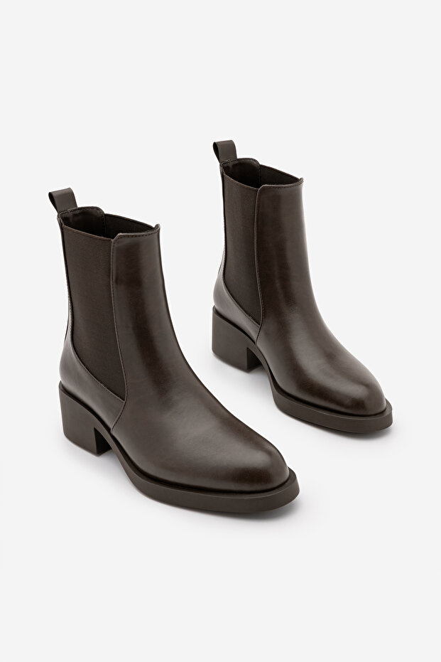 Women's Elastic Side Strap Heeled Casual Boots Espato Brown