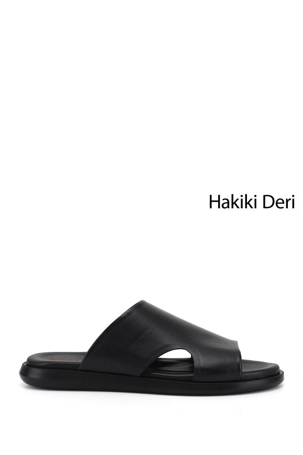 Men's Black Genuine Leather Slippers