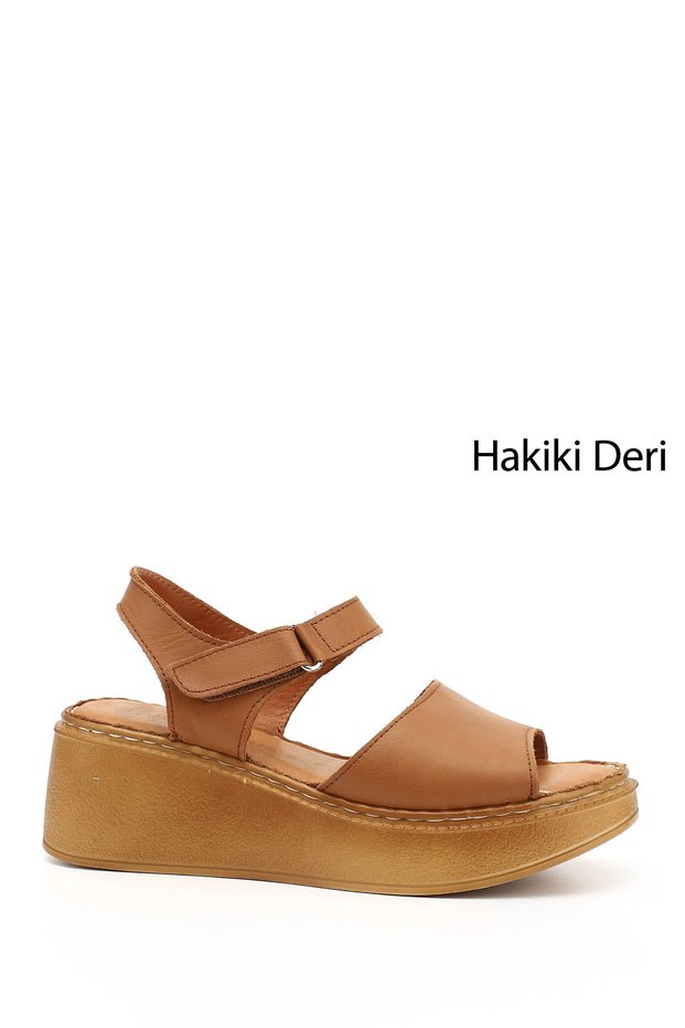 Women's Tan Antique Wedge Sole Genuine Leather Sandals