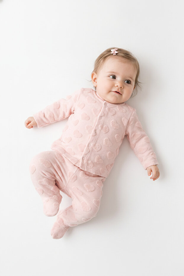 Baby Puffy Love Theme Baby Girl Top and Bottom Set with Booties 31010