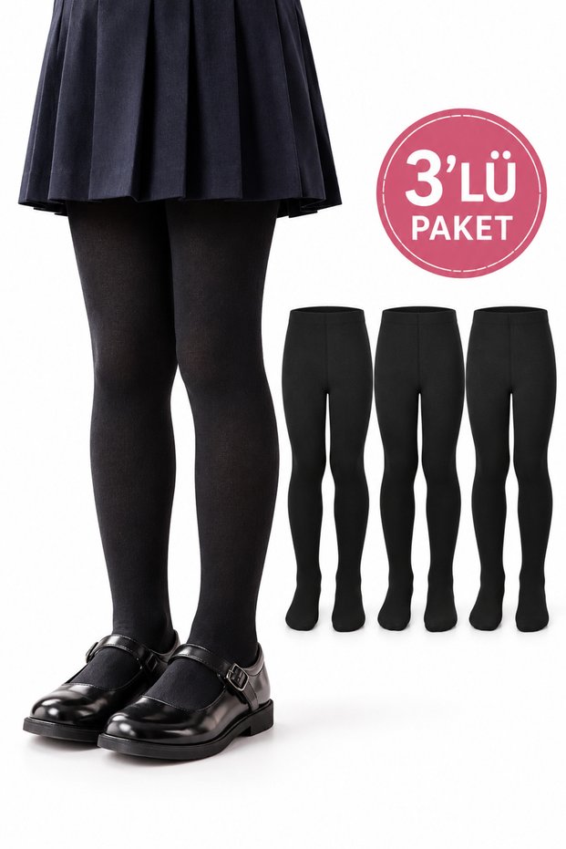 Girl's 50 Denier Pantyhose 3-Pack Black Flexible and Soft 1-12 Years Old