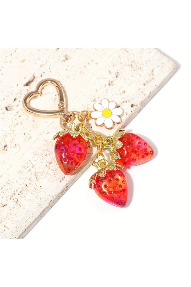 3strawberry-red Cute Strawberry Keychain,cherry Bag Charms,Heart Flower Key chains Accessories Decor