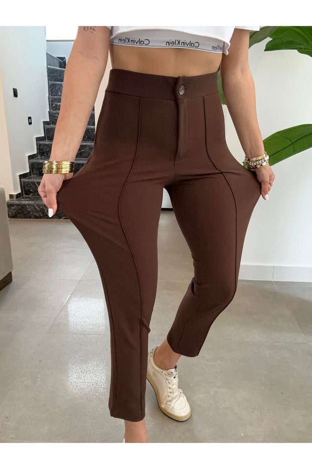 Çimalı Narrow Leg Palazzo Trousers, Lycra in the Largest Size, Sizes between 36-50, Work Trousers