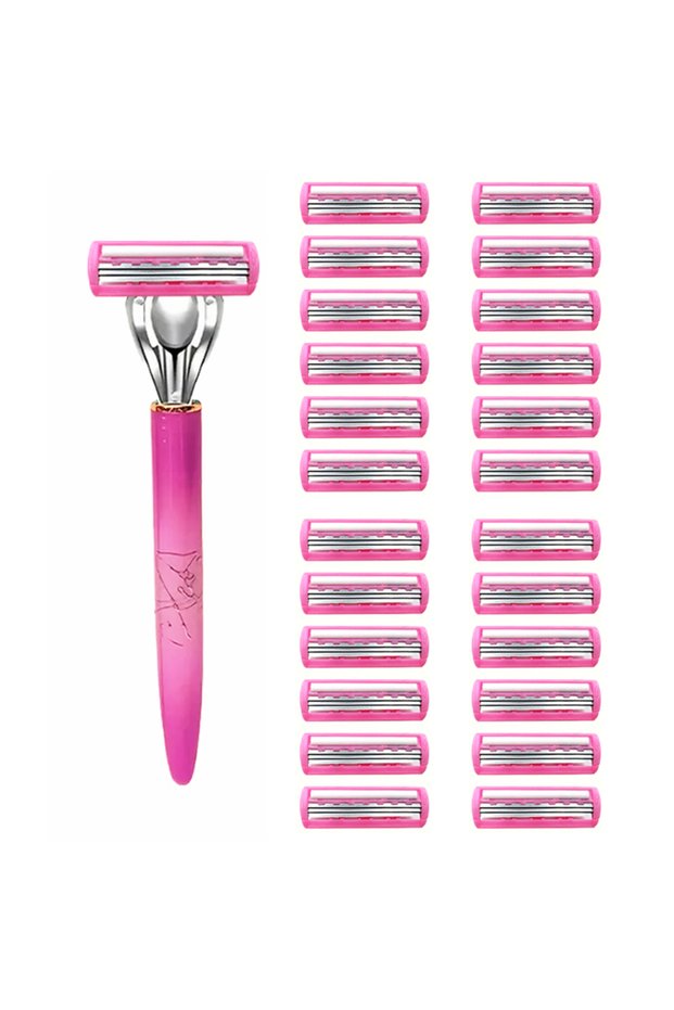 1 handle 24 blades Women's Body Hair Bikini 3-Layer Safety Razor Blade, Stainless Steel Safety Hair